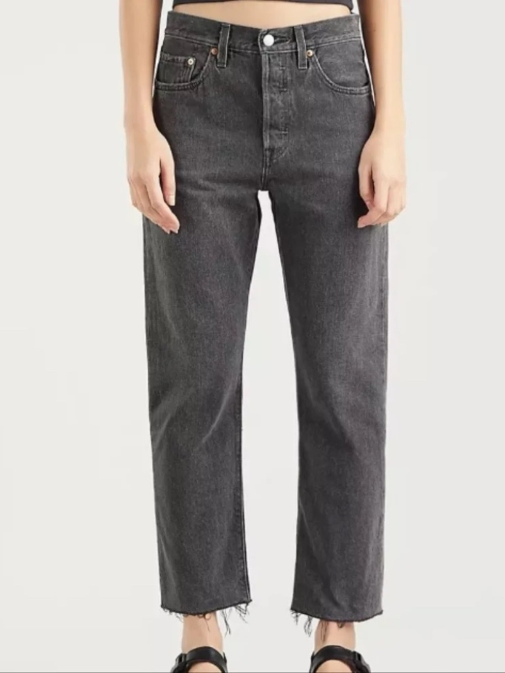 Levi's 501 Original High Rise Straight Cropped Jeans Black 32x26 Grey Short